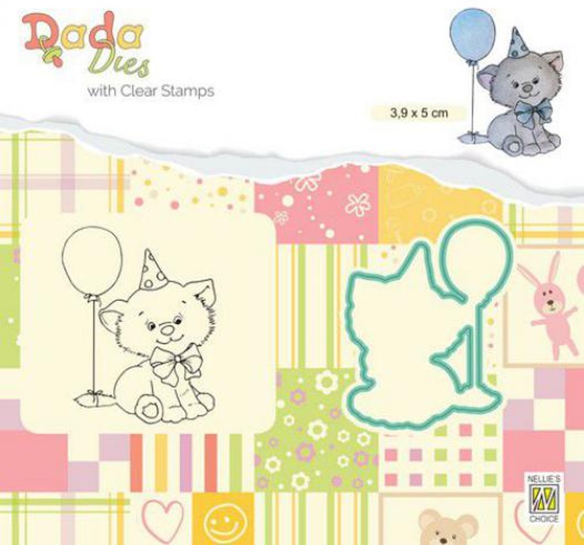 Nellies Choice DADA Die & Clear stamp poesje verjaardag DDCS020 39x50mm (01-20)